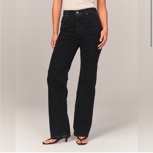 Abercrombie & Fitch 90s Relaxed Jean High Rise Black Size 27 4 Denim Straight - Picture 1 of 6